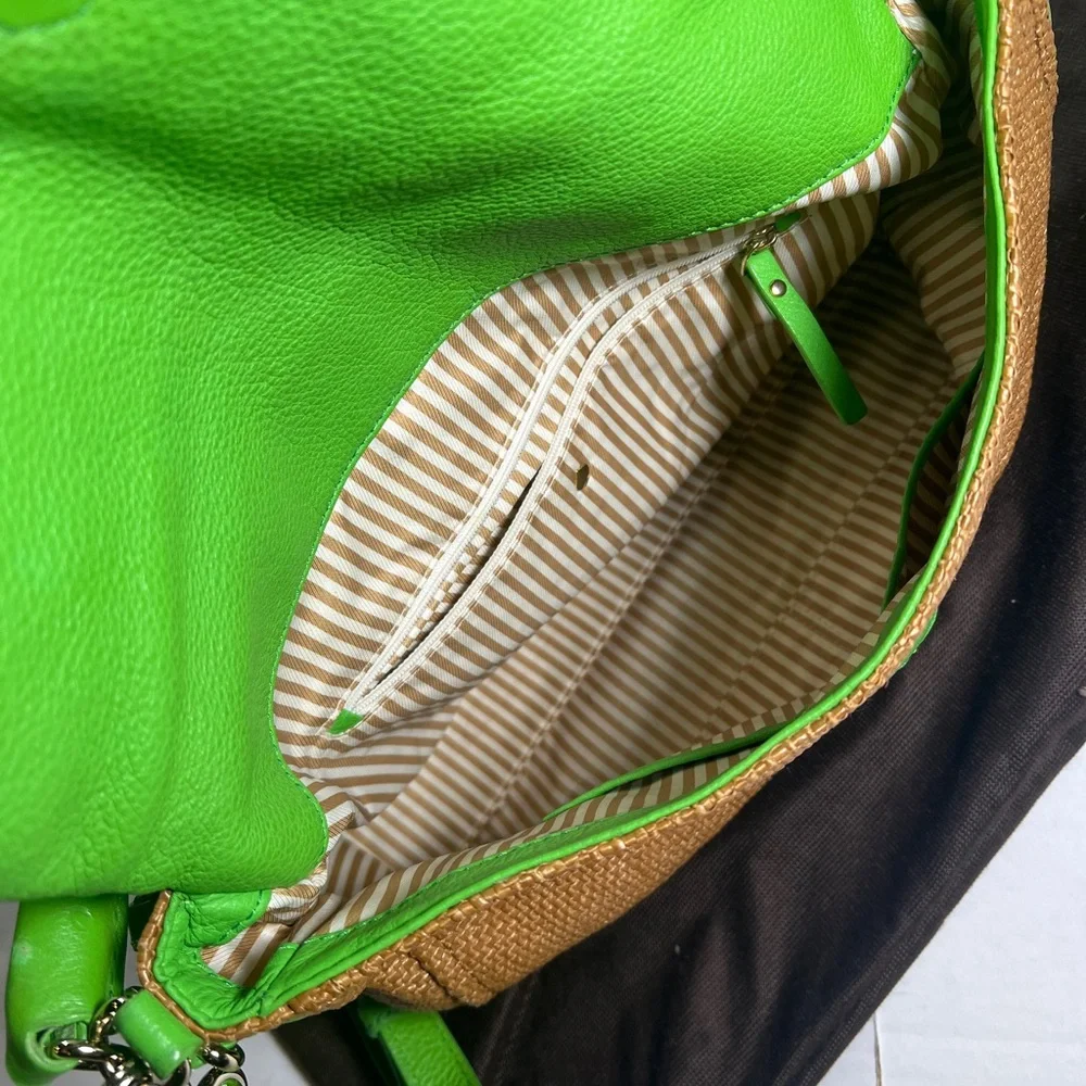 kate spade Green and Brown Woven Leather Flap Crossbody